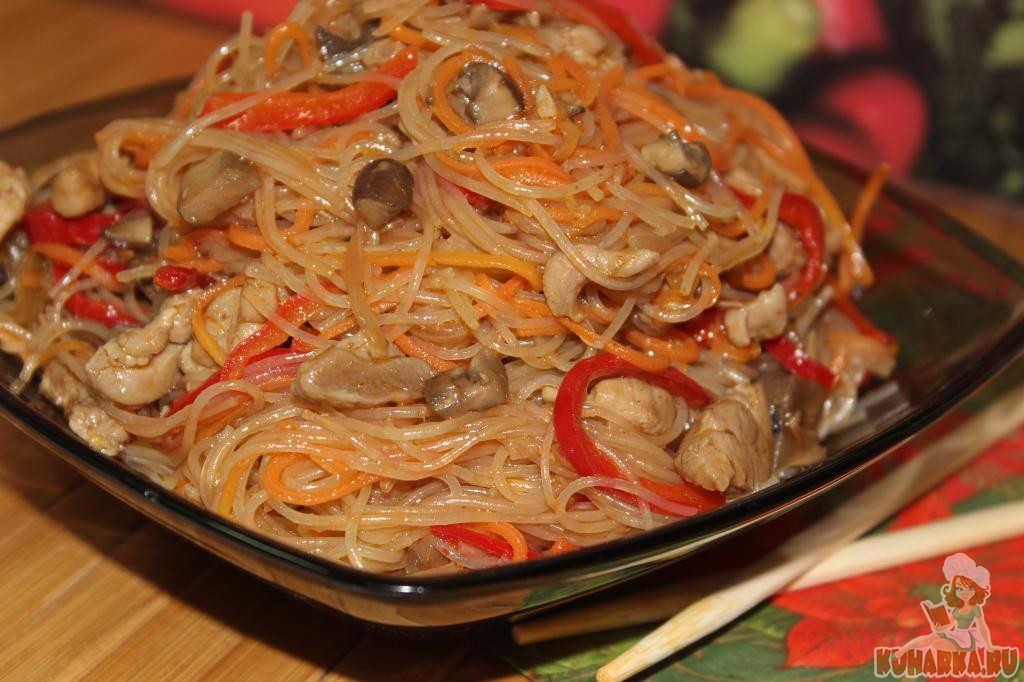 Фунчоза с курицей и овощами в соевом соусе – пошаговый рецепт приготовления с фото